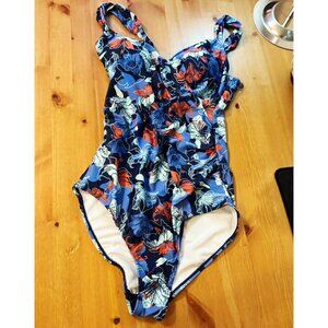 Blue Ice SM Blue Floral One-Piece Swimsuit Supportive Design Comfort Strap NEW